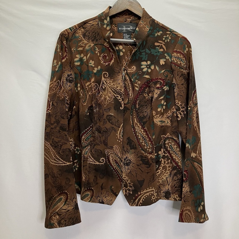 Requirements Womens Brown Floral Mandarin Collar Jacket Size 14